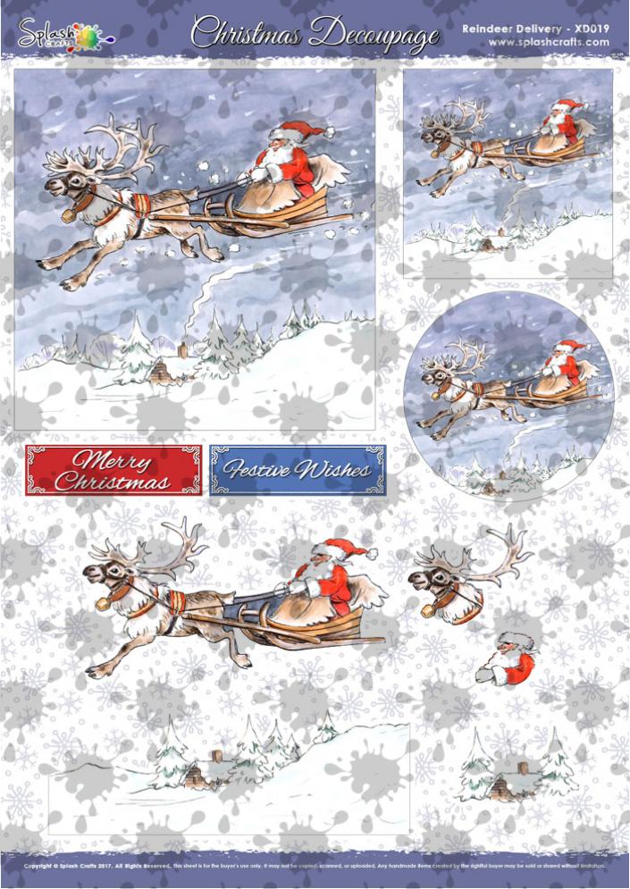 A4 Christmas Decoupage - Reindeer Delivery